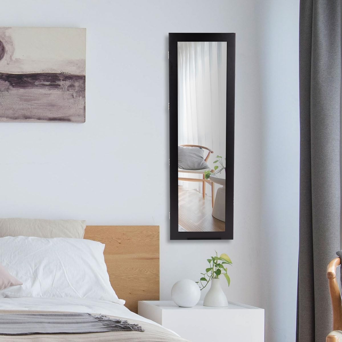 Black LED Jewellery Cabinet Wall Door Mounted Full Length Mirror Lockable