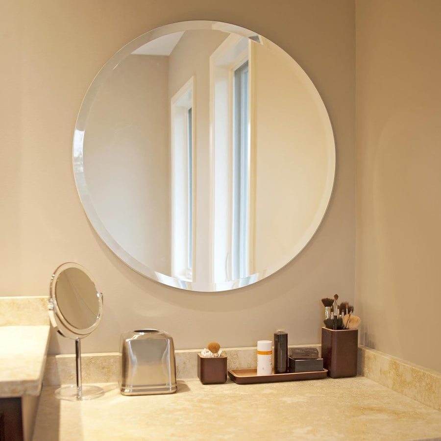 Frameless Round Bathroom Wall Mirror 71x71 cm Beveled Edge Accent