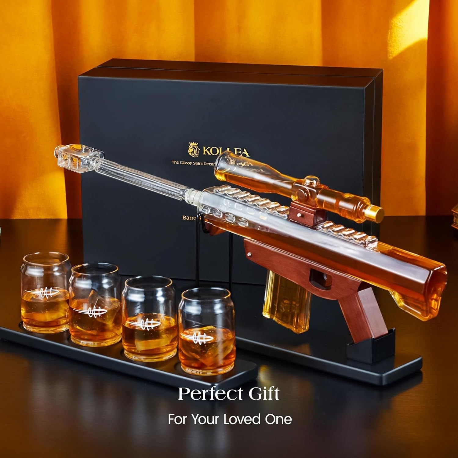 Luxury Telescope Whiskey Decanter Set with Bullet Glasses & Wooden Display 850ml