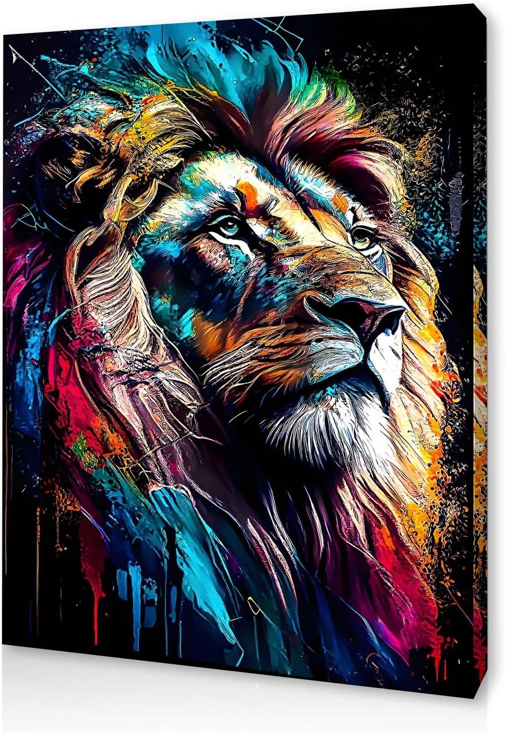 Colourful Lion Canvas Wall Art 12x16 Framed Modern Poster