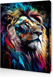 Colourful Lion Canvas Wall Art 12x16 Framed Modern Poster