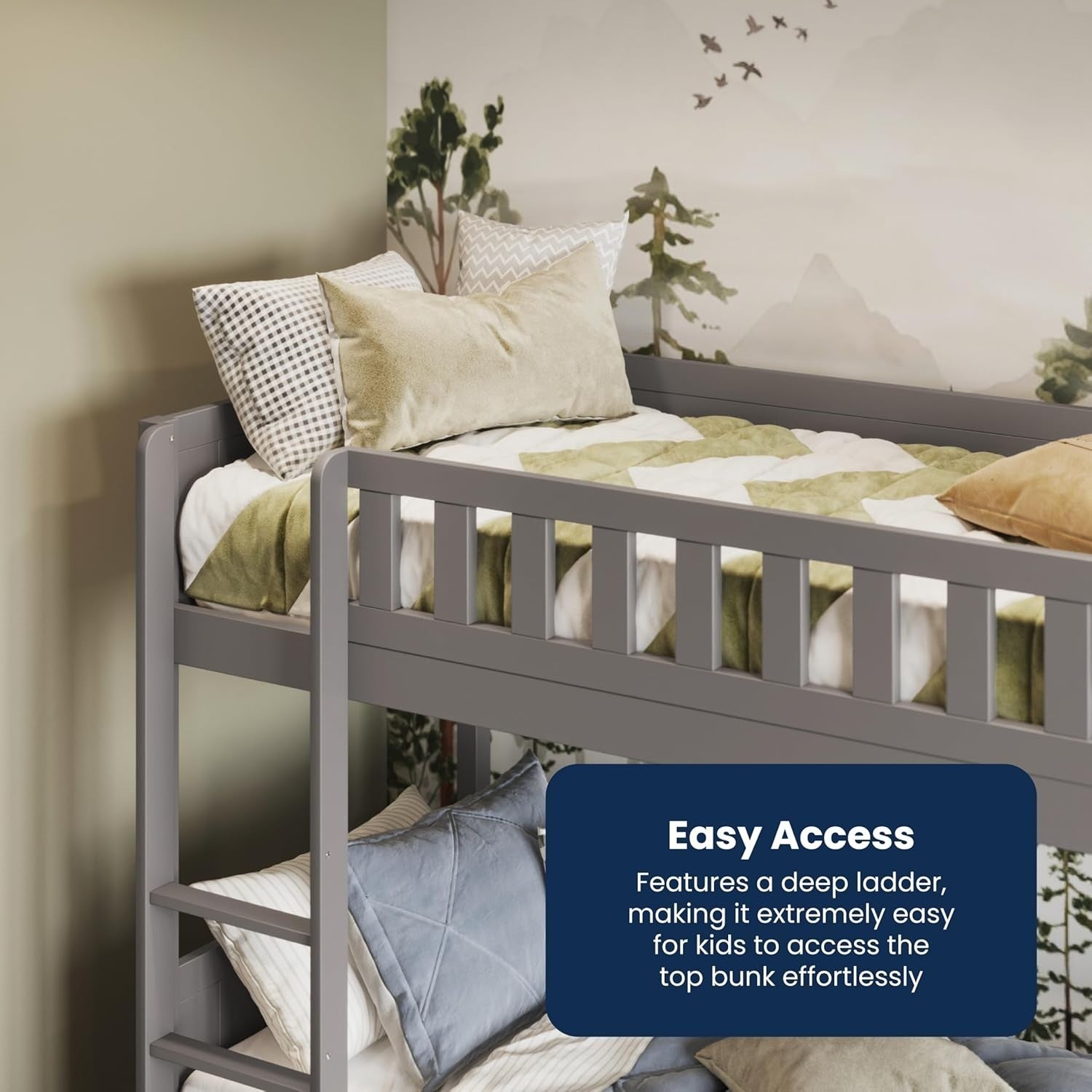 Shorty Bunk Bed Grey Solid Wood Kids Sleeper Loft Frame Space Saving