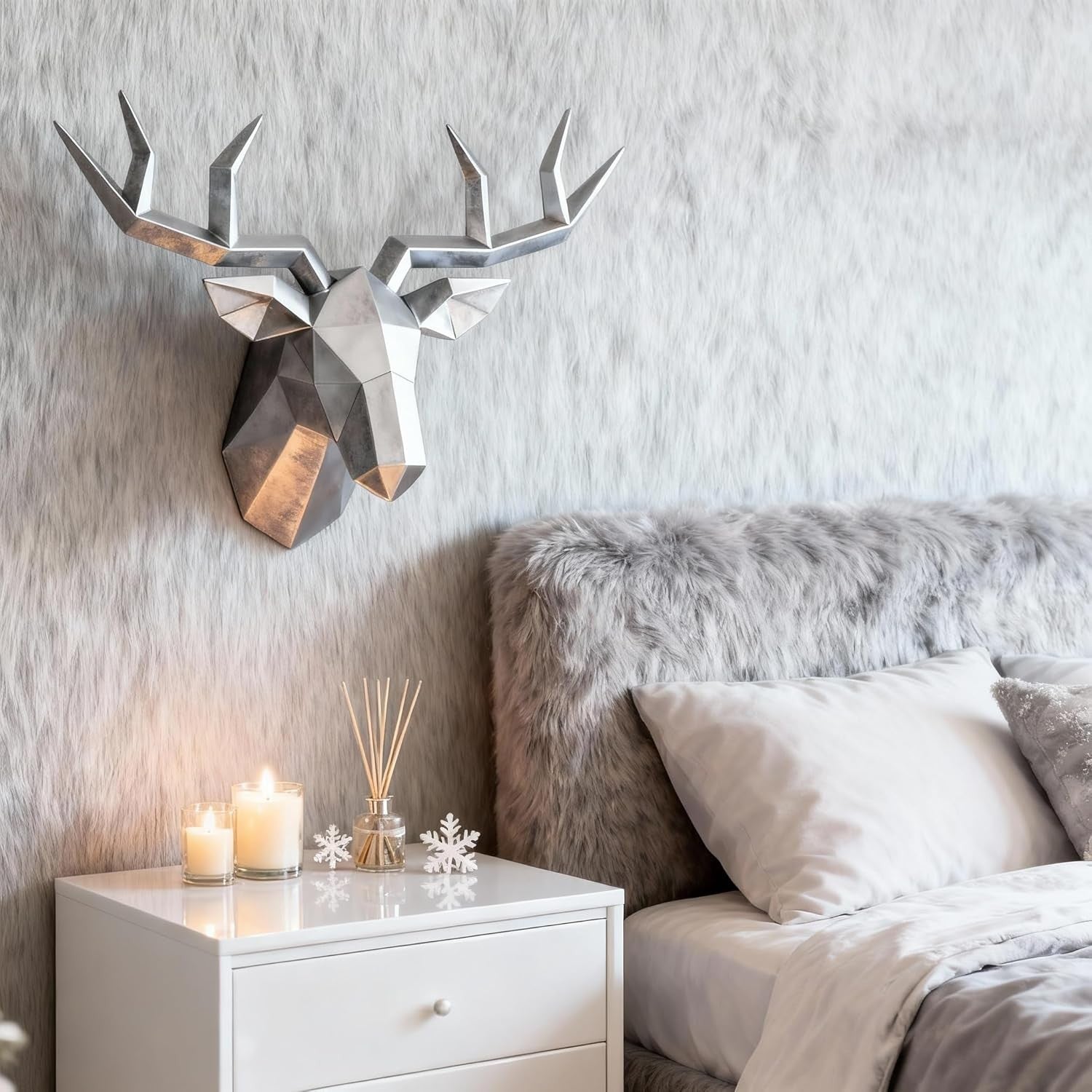 Silver Deer Head Wall Art Faux Resin Stag
