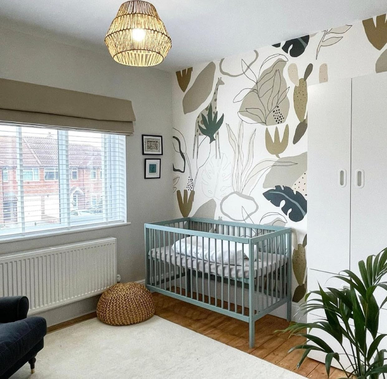 Space Saving Wooden Baby Cot Bed Adjustable Height Toddler Bed Stone Teal