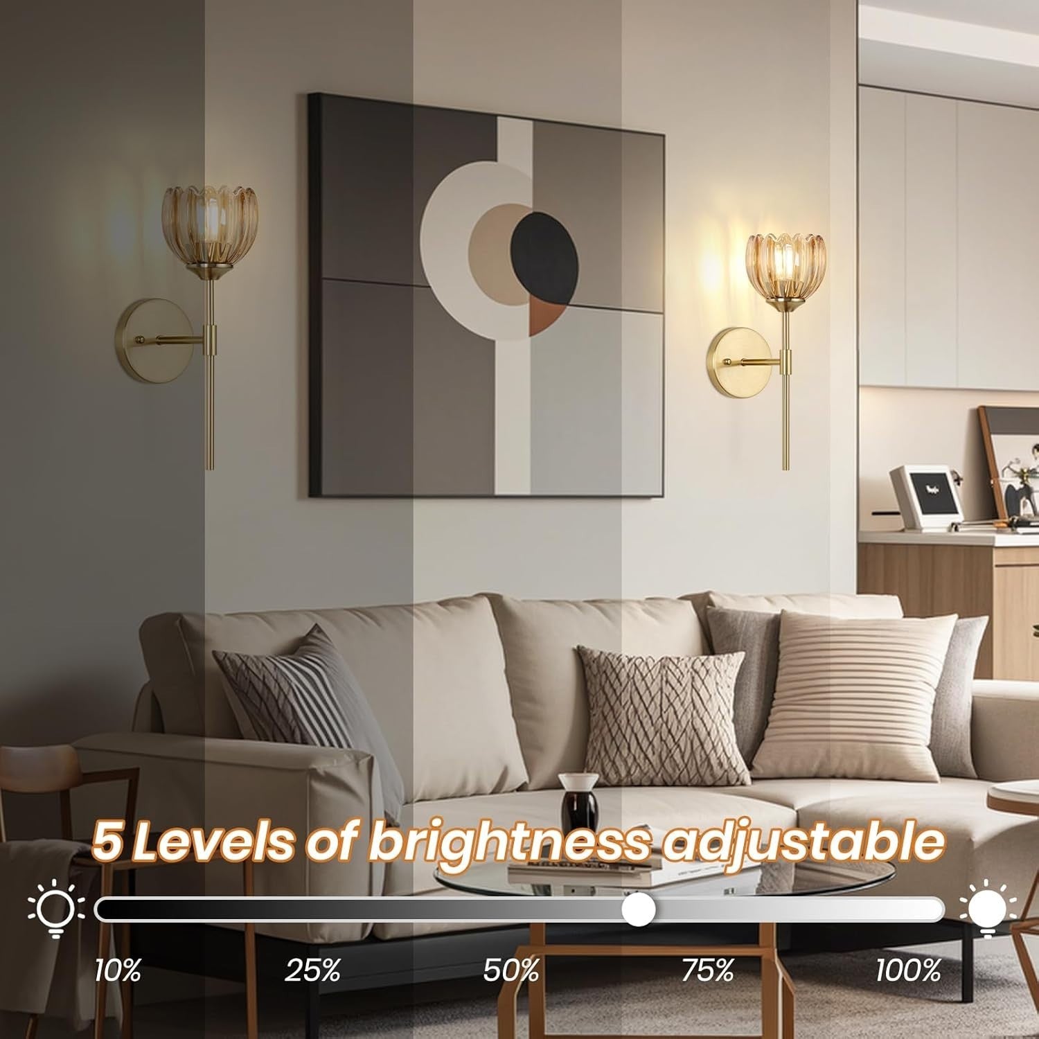 Rechargeable Wall Lights 12 Colors Remote Dimmable Amber Glass 2-Pack