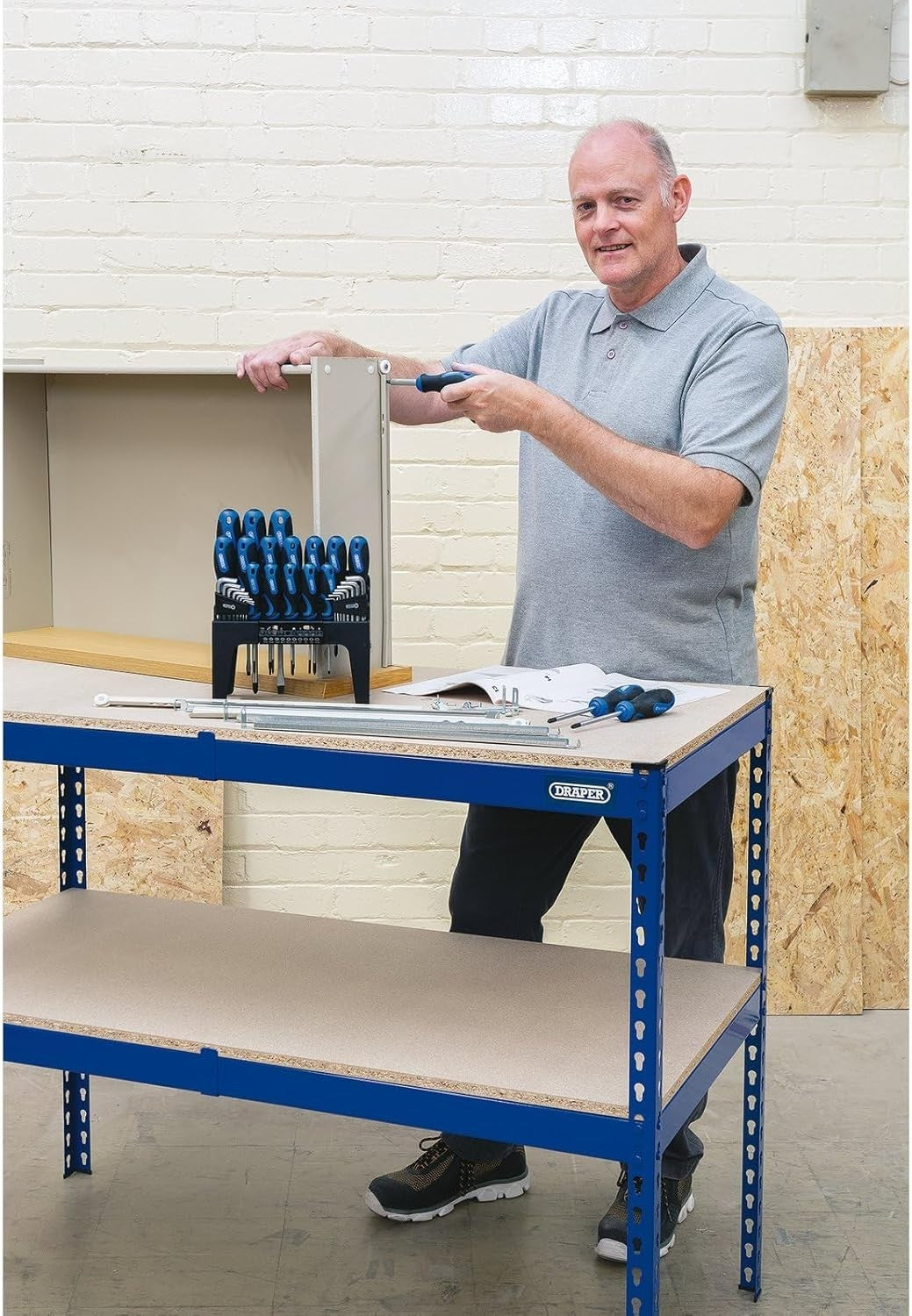 Steel Workbench 200kg Capacity MDF Top Heavy Duty Blue Powder Coated