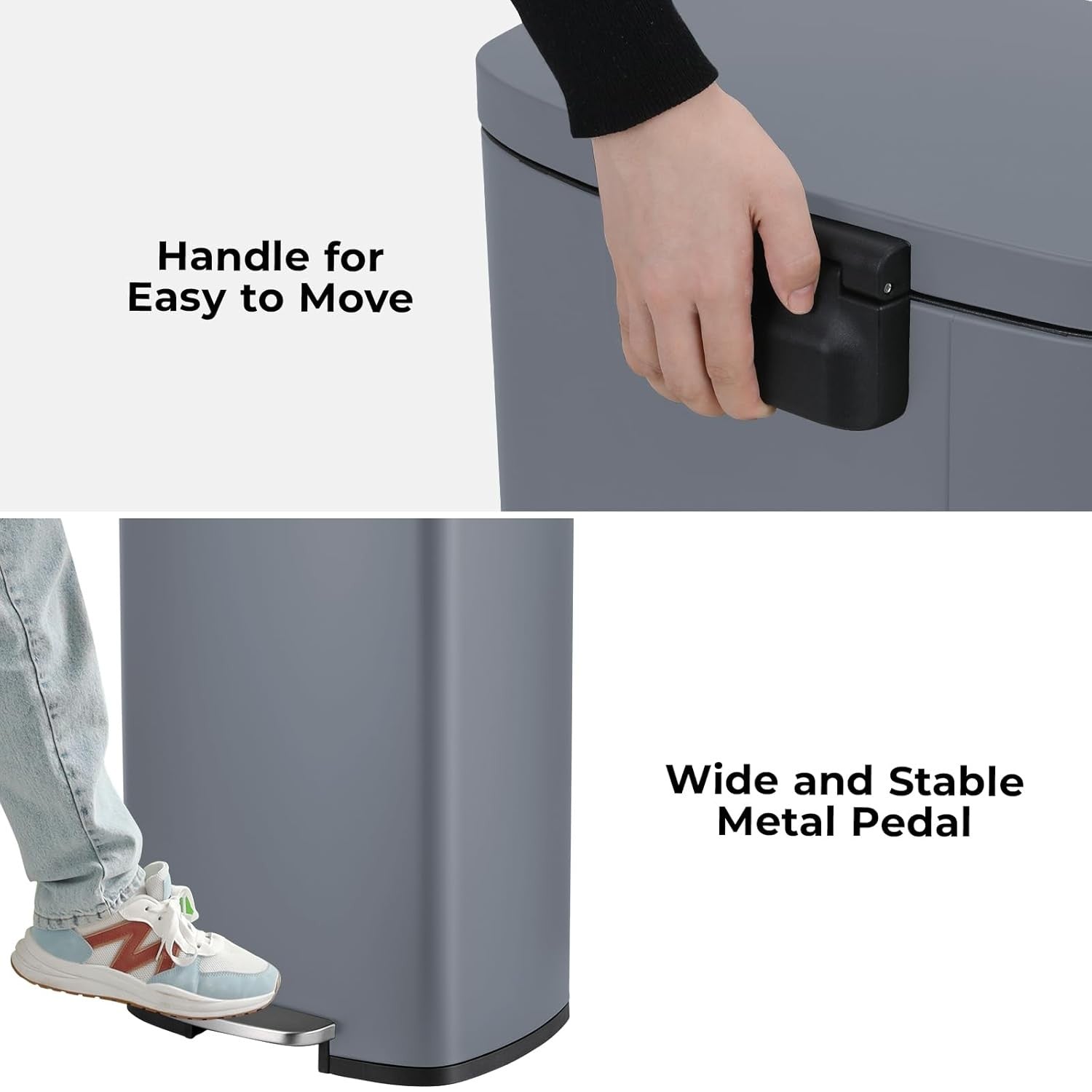 50L Stainless Steel Pedal Bin Soft Close Kitchen Waste Grey