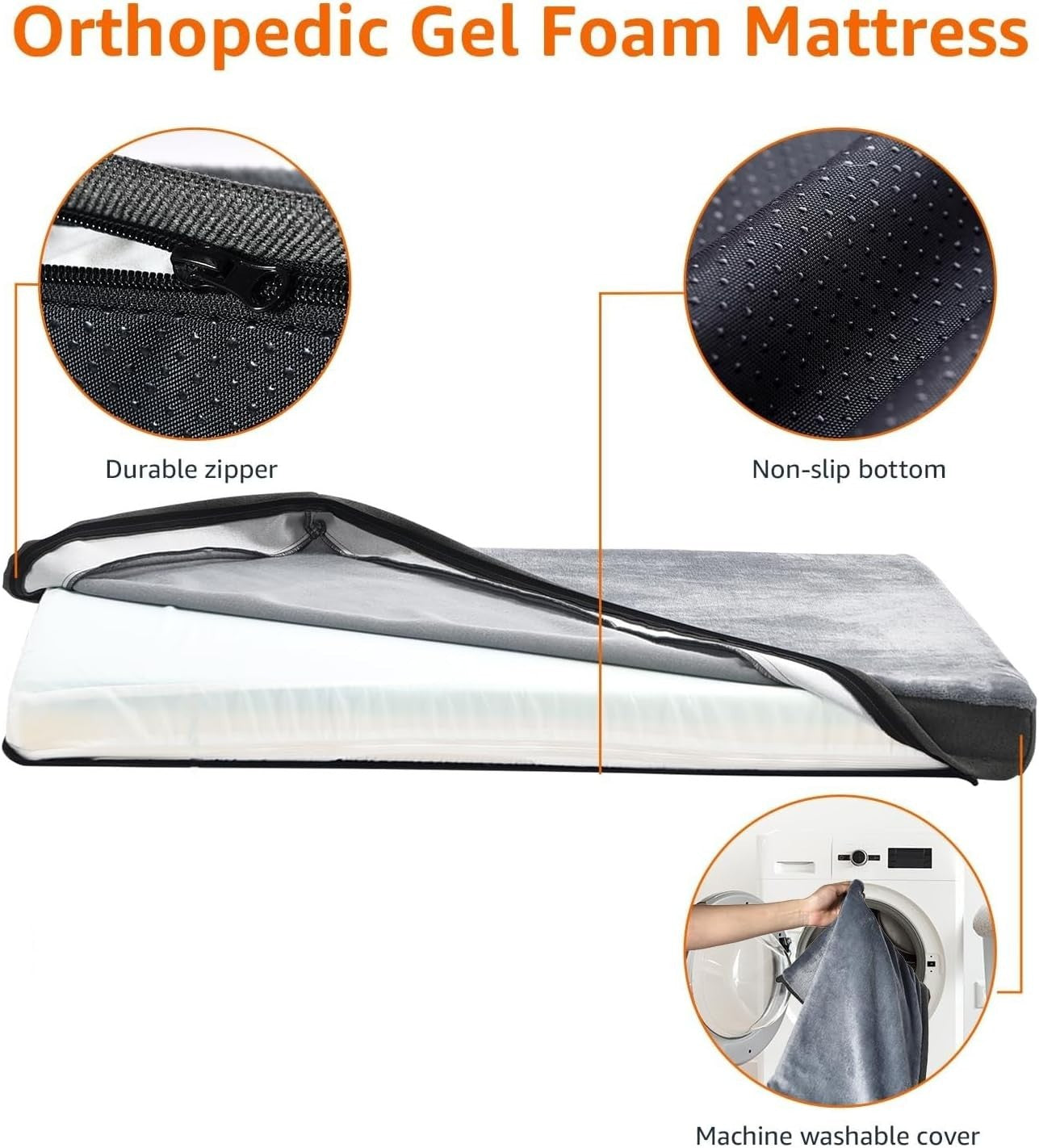 XL Orthopedic Dog Bed 104x74cm U Shape Bolster Washable Grey