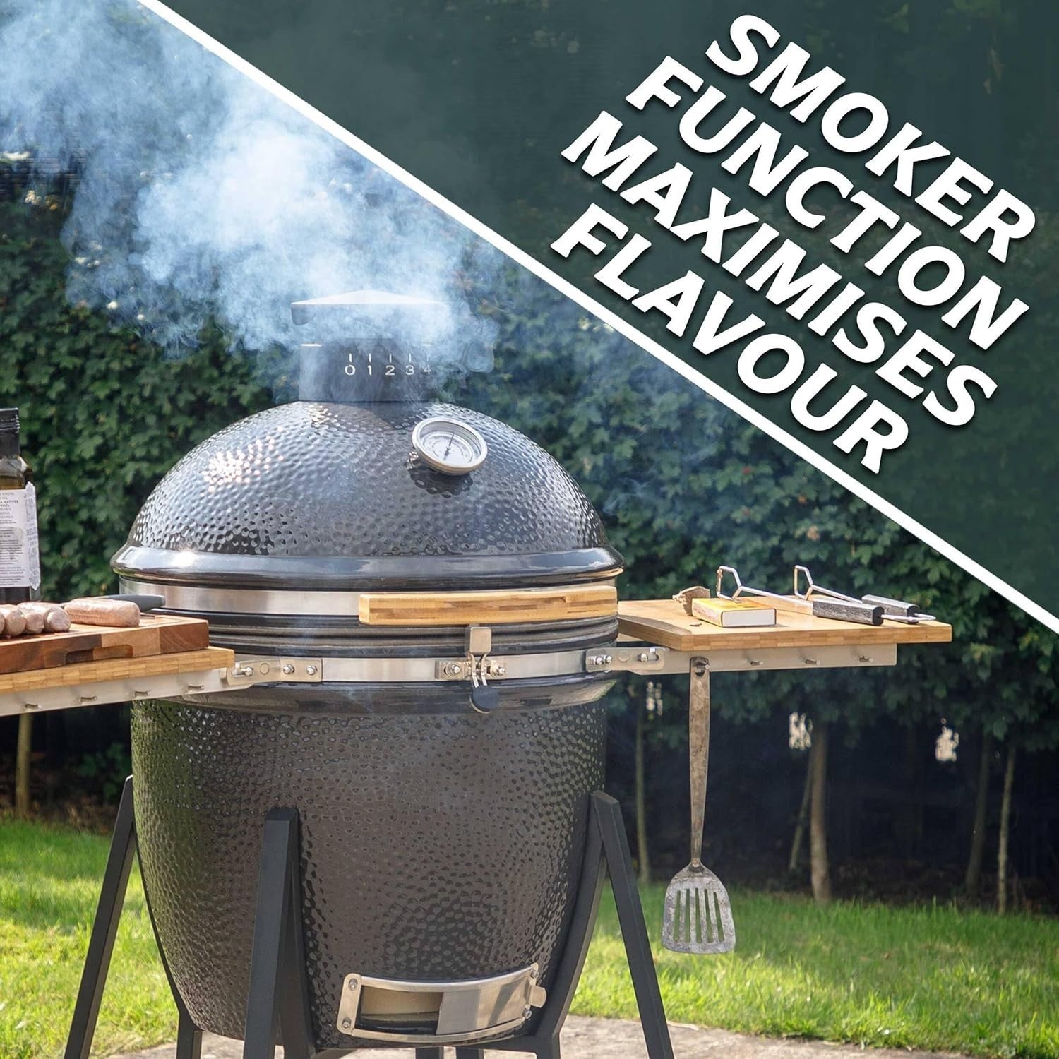 Large 22" Ceramic Kamado BBQ Grill Smoker with Stand | Wood/Charcoal