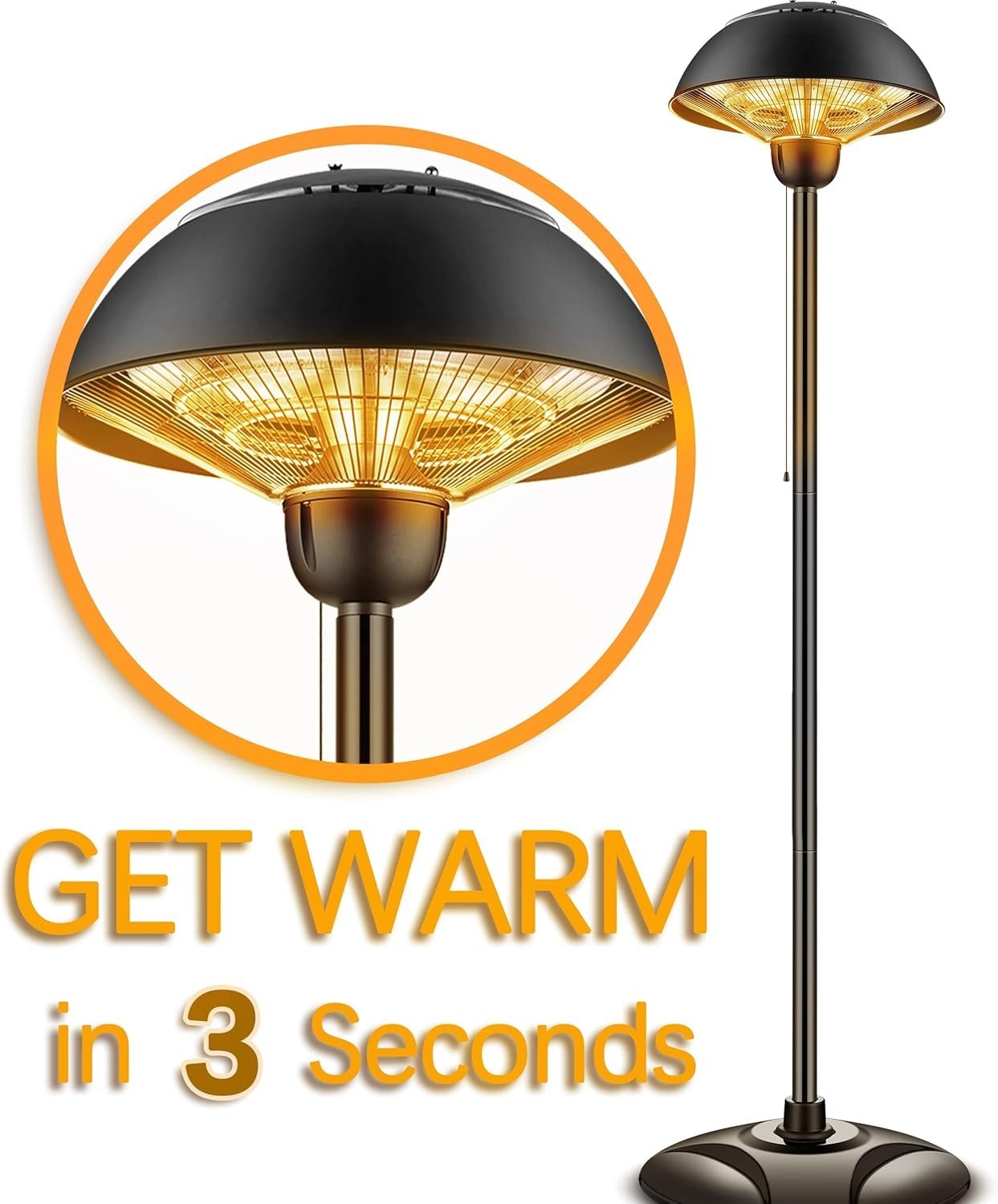 Outdoor Electric Patio Heater 2000W Quiet Radiant Heat 2 Power Settings