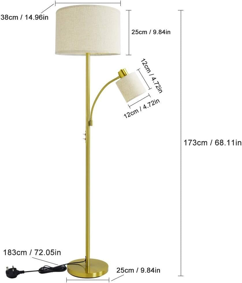 Dual Head Floor Lamp with Reading Light, 3000K LED, Adjustable & Modern Gold