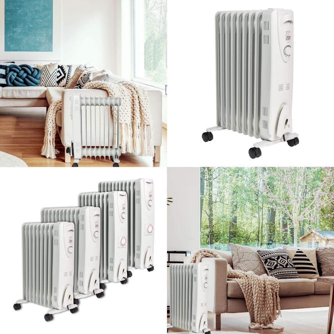 Portable Electric Oil Heater 2500W | Adjustable Thermostat, 3 Heat Settings