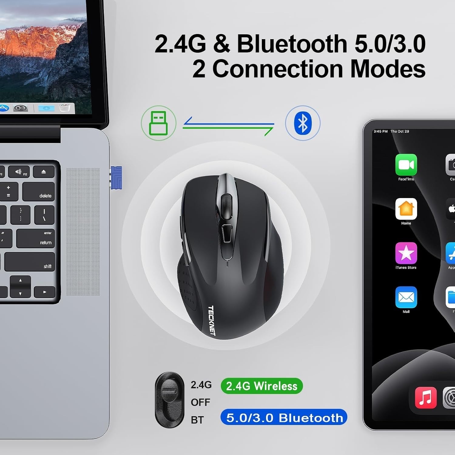 Silent Ergonomic Bluetooth Mouse 4800DPI Rechargeable Wireless for Laptop PC
