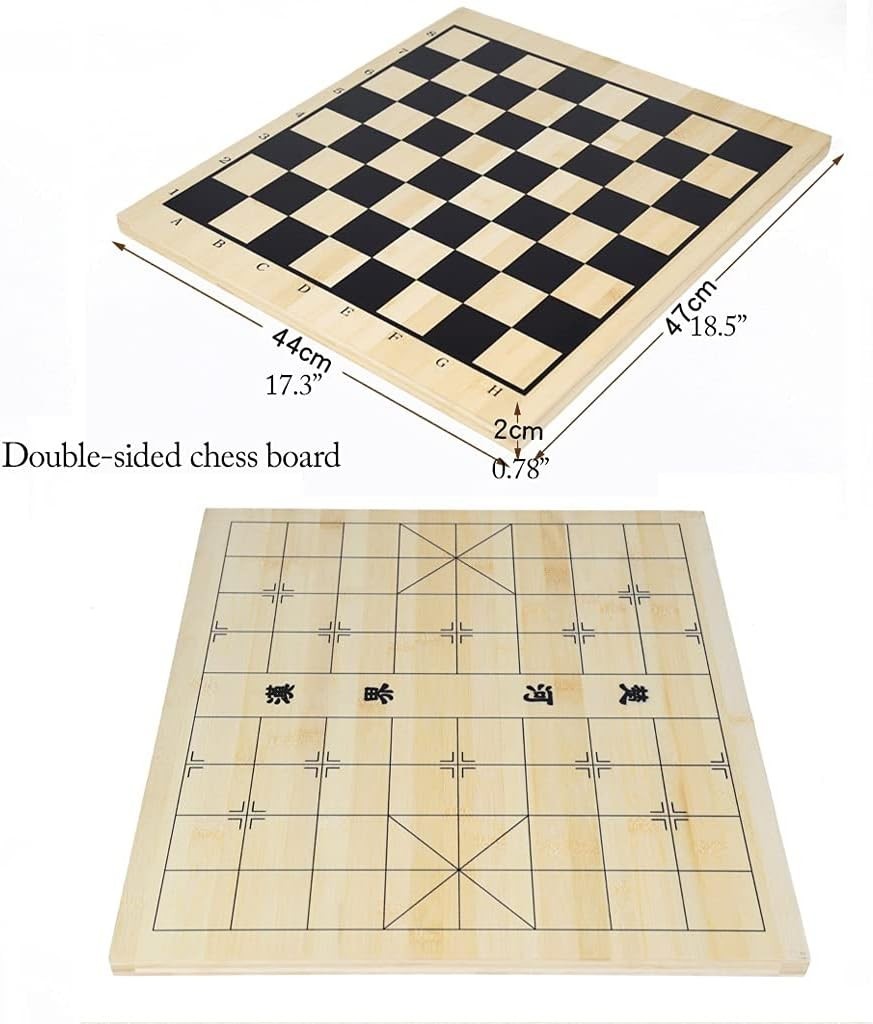 Wooden Xiangqi Travel Chess Set Double Sided Board 44cm Strategy Game