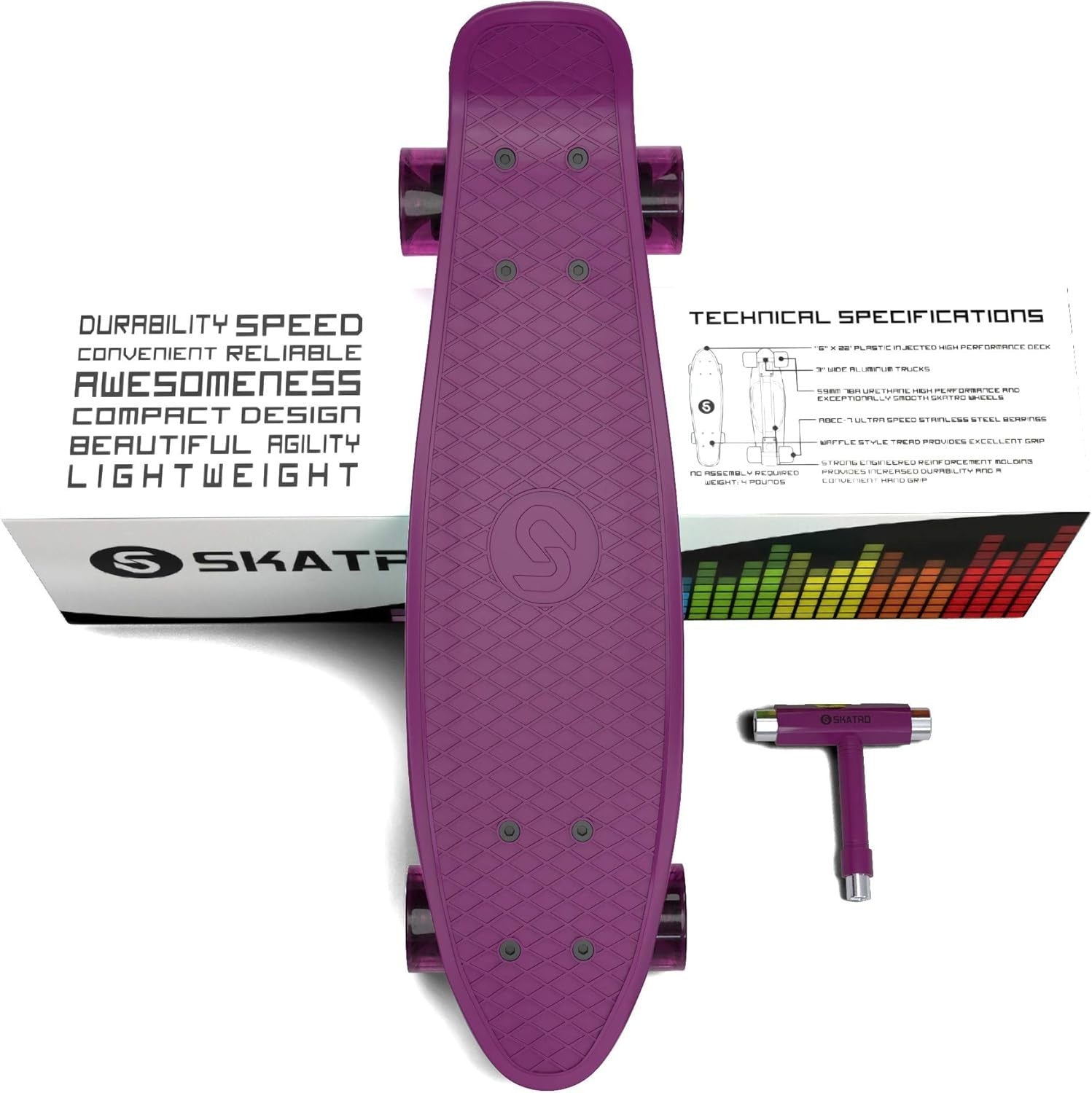22" Mini Cruiser Skateboard Purple Beetle Plastic & Aluminum Board