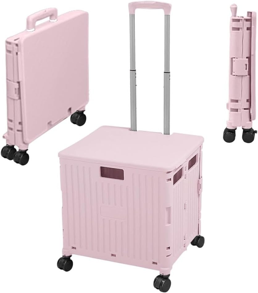 50L Foldable Shopping Trolley Cart 4 Wheels Lid 40kg Pull Along Utility