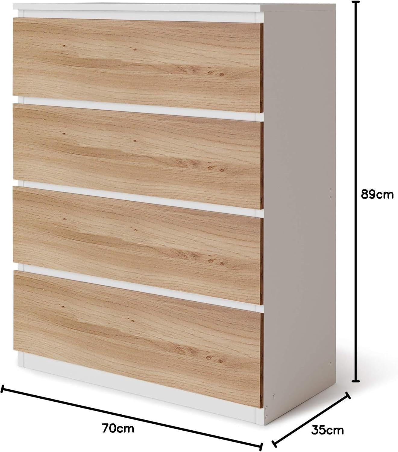 Modern 4 Drawer Bedroom Chest Oak Drawers White Frame Storage Cabinet