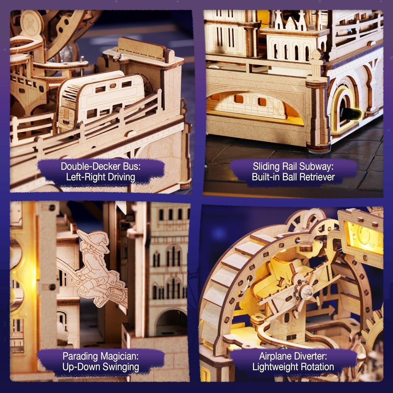 3D Wooden London Landmark Puzzle with Marble Track & LED Lights