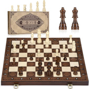 38cm Wooden Magnetic Folding Chess Set with Extra Queens & Storage Case