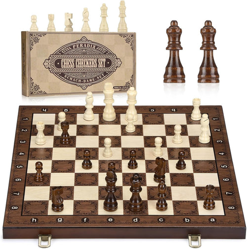38cm Wooden Magnetic Folding Chess Set with Extra Queens & Storage Case