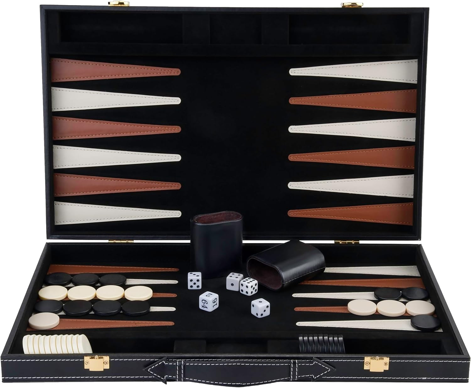 18 Inch Backgammon Set Leather Case Deluxe Folding Board Game Dice Cups