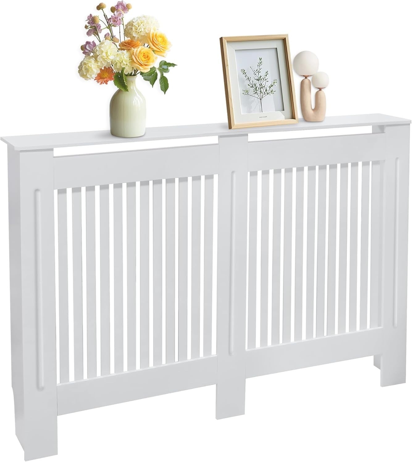 Large White Radiator Cover Cabinet 92cm Tall MDF Vertical Slat Heater Cover