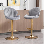 Gray Velvet Swivel Bar Stools Set of 2 Adjustable Kitchen Counter Chairs