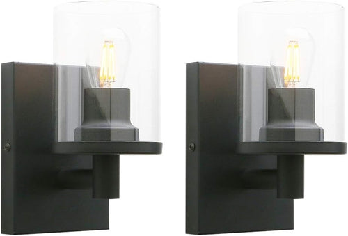 Modern Black Glass Wall Sconces, Dimmable Indoor Lights, Set of 2