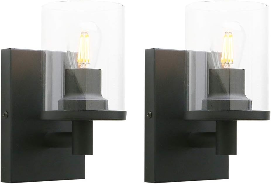 Modern Black Glass Wall Sconces, Dimmable Indoor Lights, Set of 2