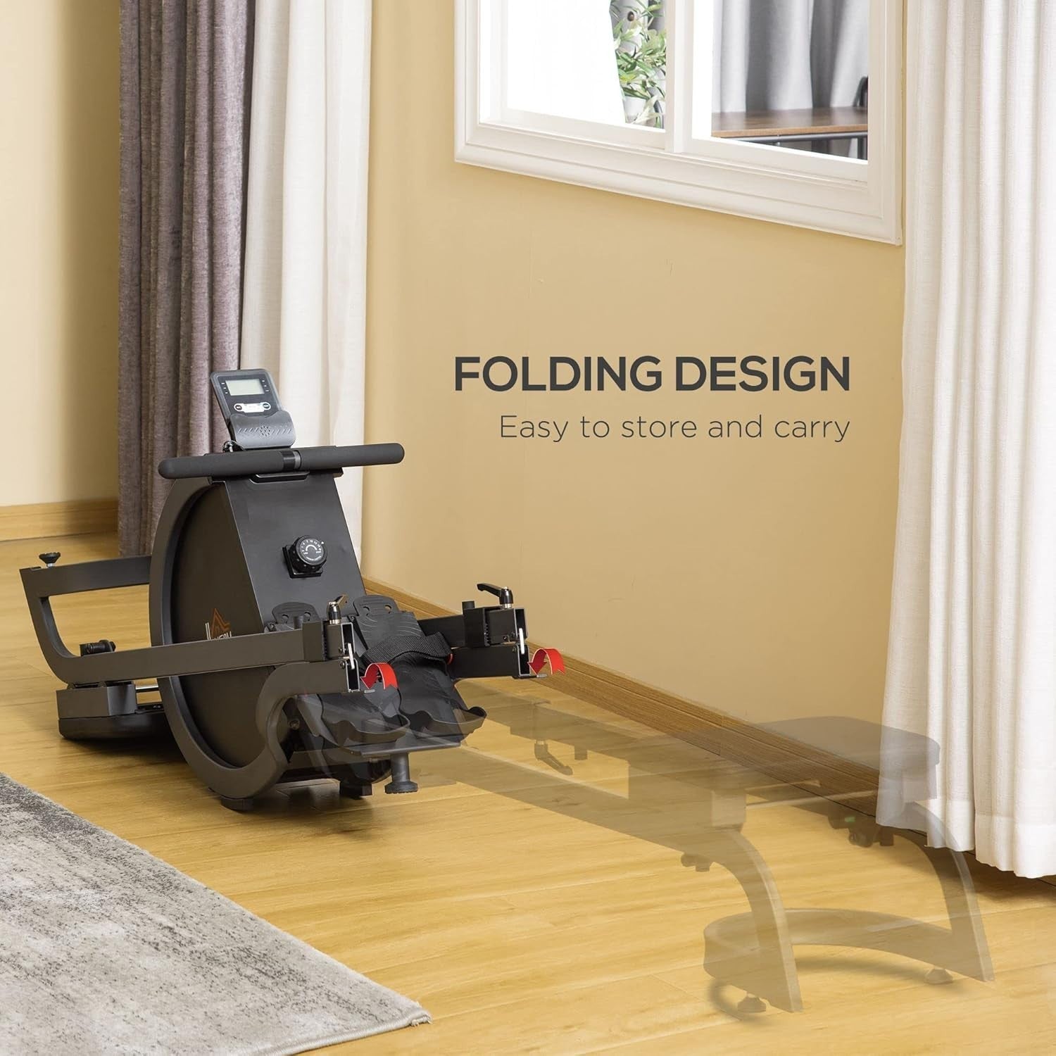 Foldable Magnetic Rowing Machine 16-Level Resistance LCD Aluminium Rail 130KG