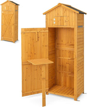 Wooden Garden Shed 6FT Outdoor Storage with Shelves, Table & Lockable Door