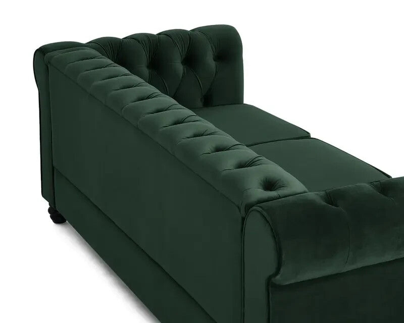 Green Velvet Chesterfield Sofa 3 Seater Scroll Arms Tufted Fabric Couch