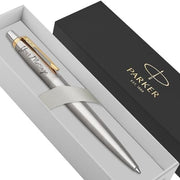 Personalised Ballpoint Pen – Silver Stainless Steel, Gold Clip, Medium Black Ink