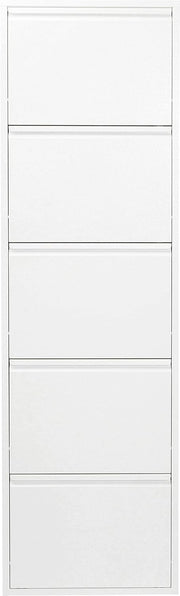 Slim 5-Drawer Shoe Cabinet White– Space-Saving Metal Tilt Rack 170x50x15cm
