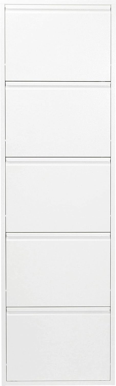 Slim 5-Drawer Shoe Cabinet White– Space-Saving Metal Tilt Rack 170x50x15cm