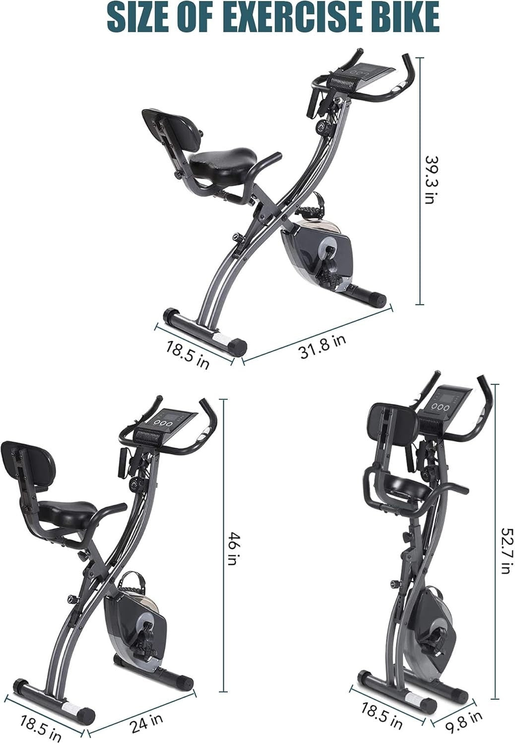 Folding Exercise Bike 3-in-1 Magnetic Recumbent Upright LCD Bands Quiet Home