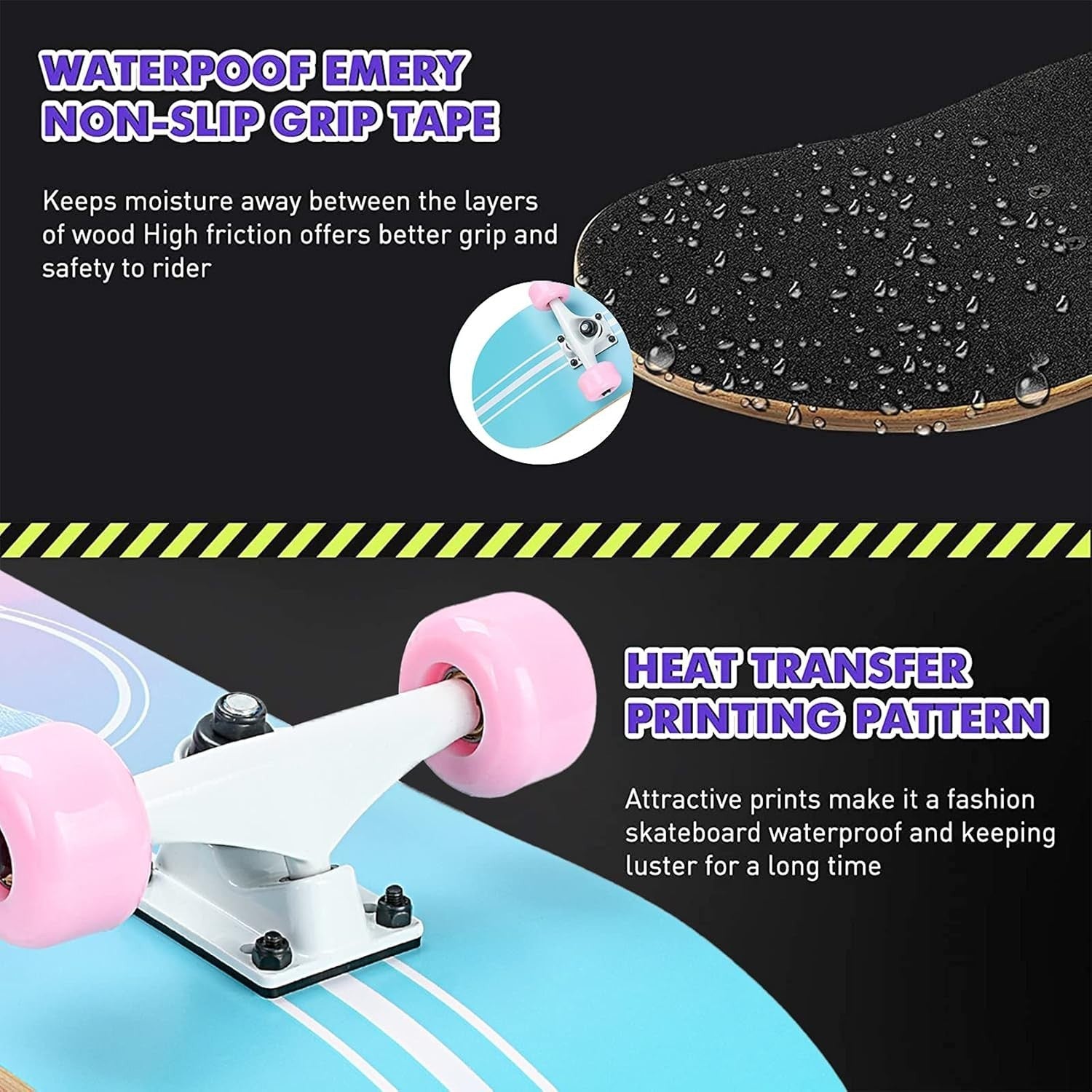 31x8 Complete Maple Skateboard Double Kick Pink Cruiser Kids Teens Adult
