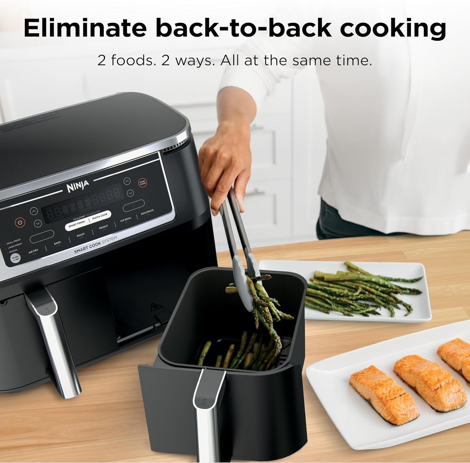 Dual Basket Air Fryer 10QT Smart Thermometer Smart Finish Match Cook XL Grey