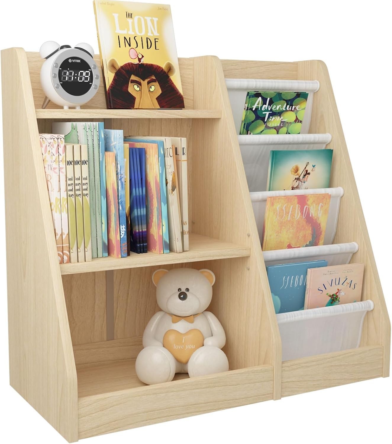Kids Wooden Bookshelf Toy Storage Rack Montessori Organizer for Nursery Room