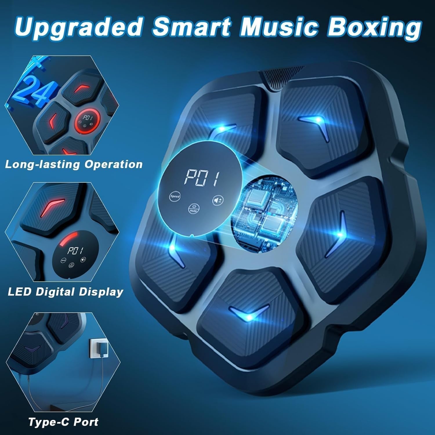 Music Boxing Machine Bluetooth LED Wall Punch Trainer Home Gym Fitness