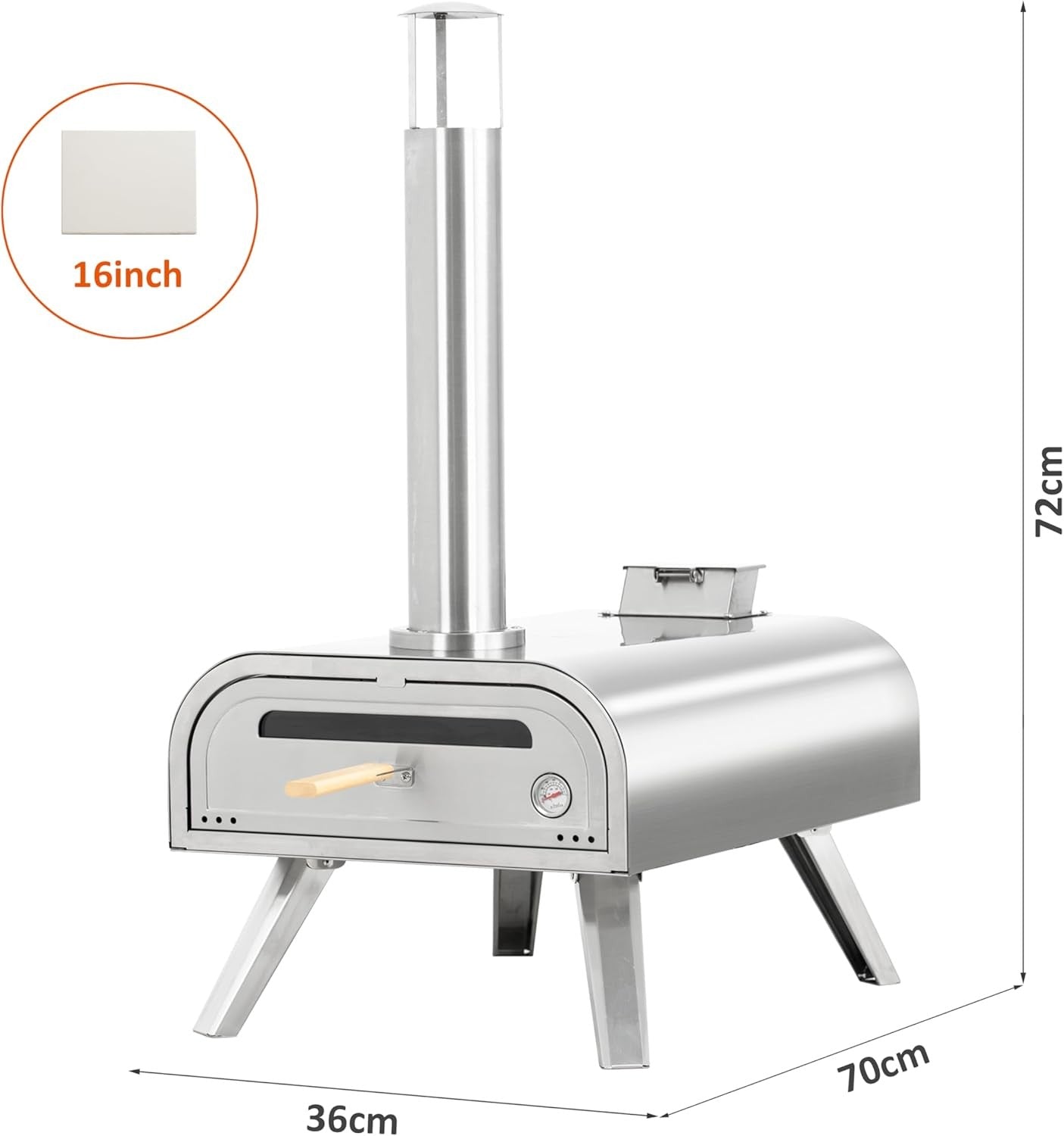 Large 16" Stainless Steel Outdoor Pizza Oven | Wood Pellet BBQ Pizza Maker 90s