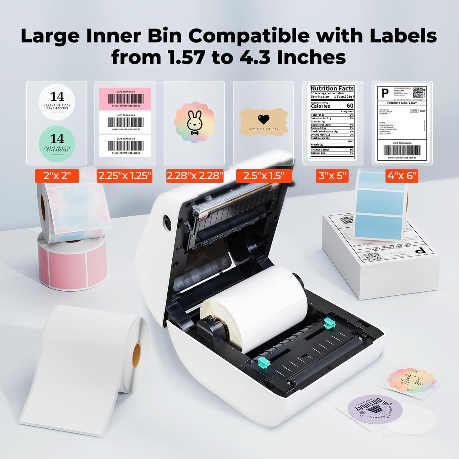 White 4x6 Bluetooth Thermal Label Printer USB Shipping for Small Business