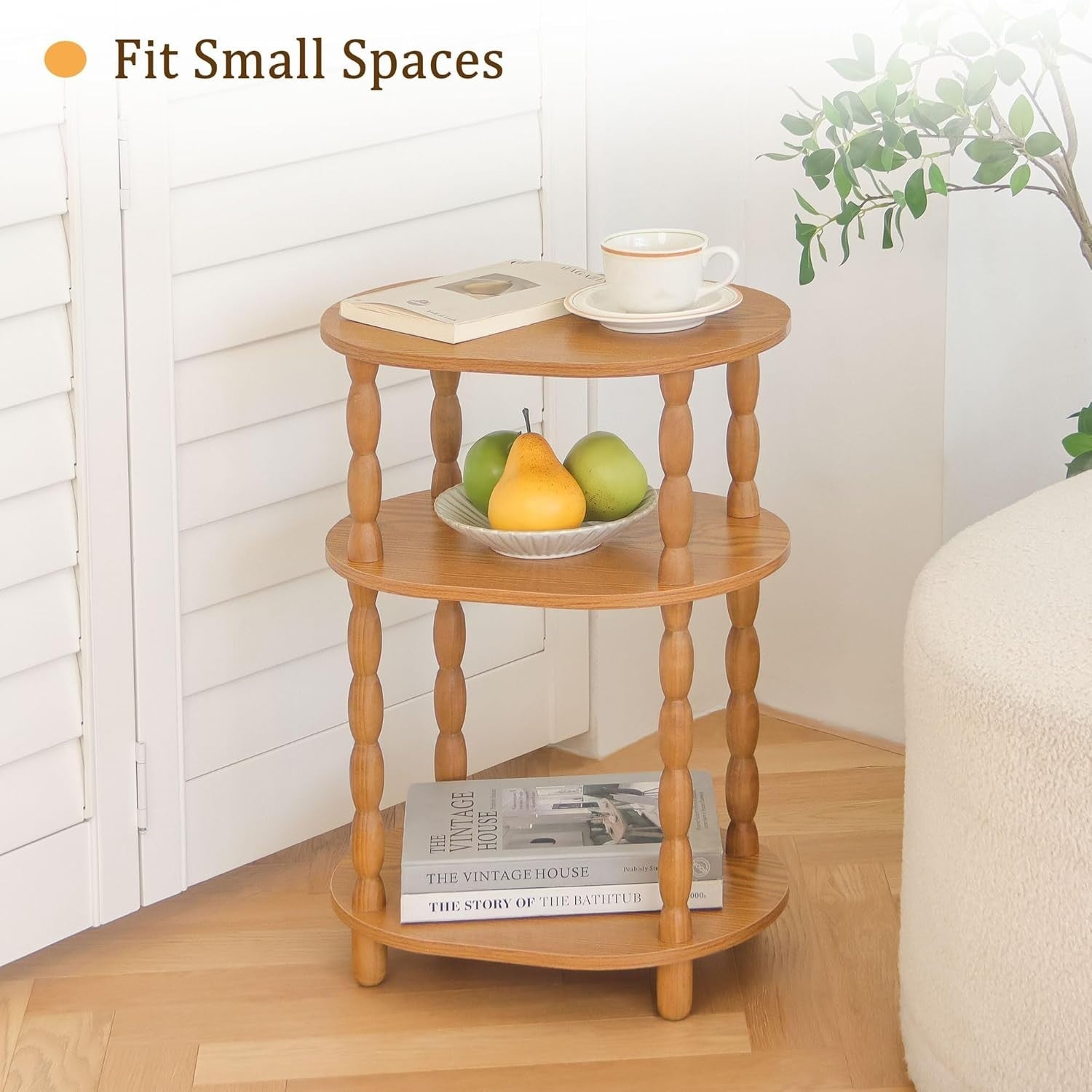 3-Tier Oval Side Table Brown, Compact Modern End Table with Storage Shelves