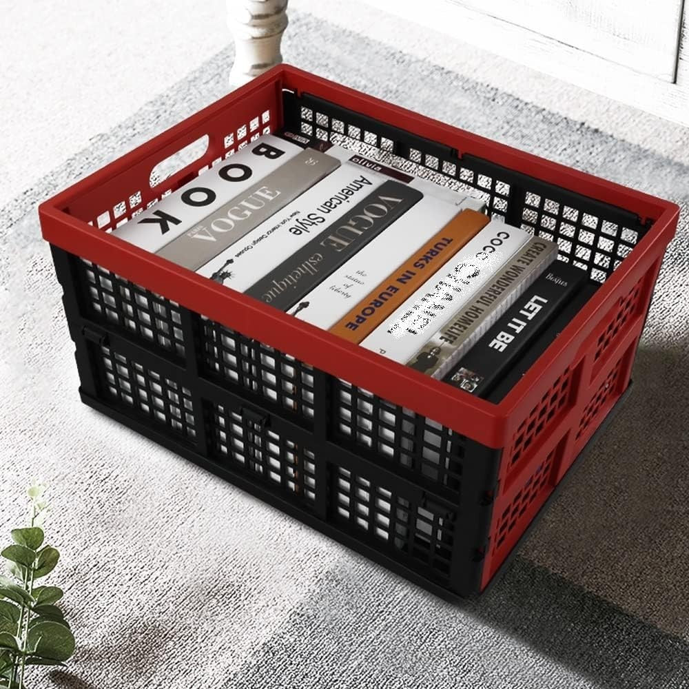 3 Pack Folding Plastic Storage Crates 32L 44.5x34.5x23cm Red