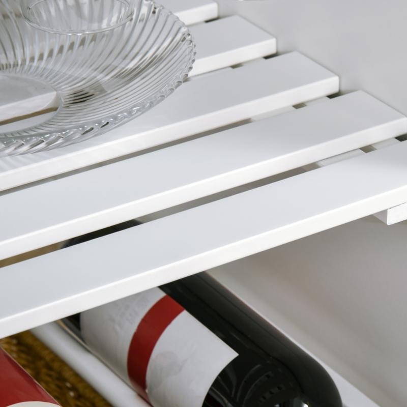 White Kitchen Trolley with Marble Top, Shelves & Wine Rack on Wheels