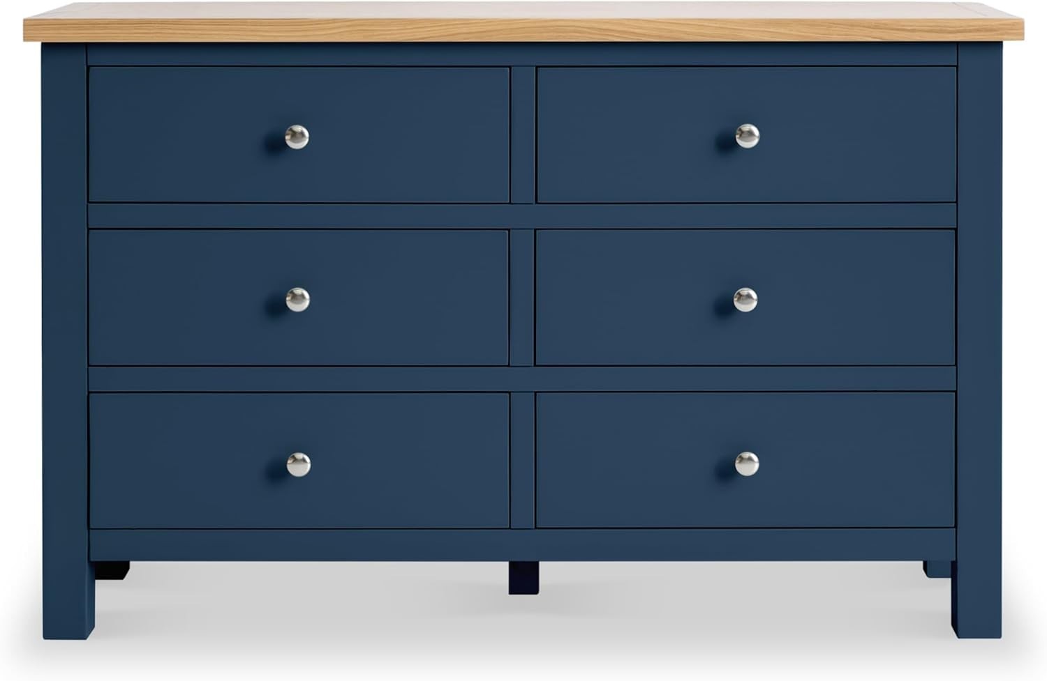 6 Drawer Navy Blue Chest – Solid Wood Storage, Matte Finish Bedroom Decor