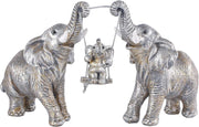 Silver Elephant Figurine Set Good Luck Home Decor Resin Centerpiece Gift