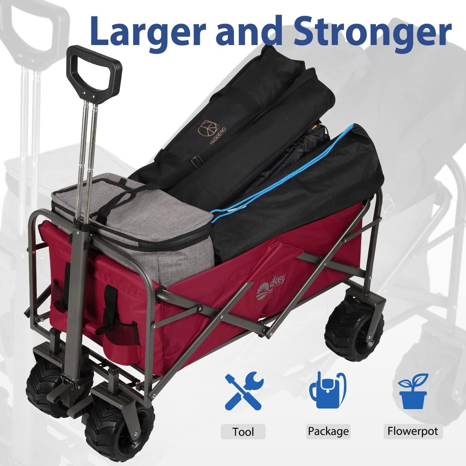 Red 440lb Heavy Duty Folding Wagon Trolley w/ Wide All-Terrain Wheels & Brake