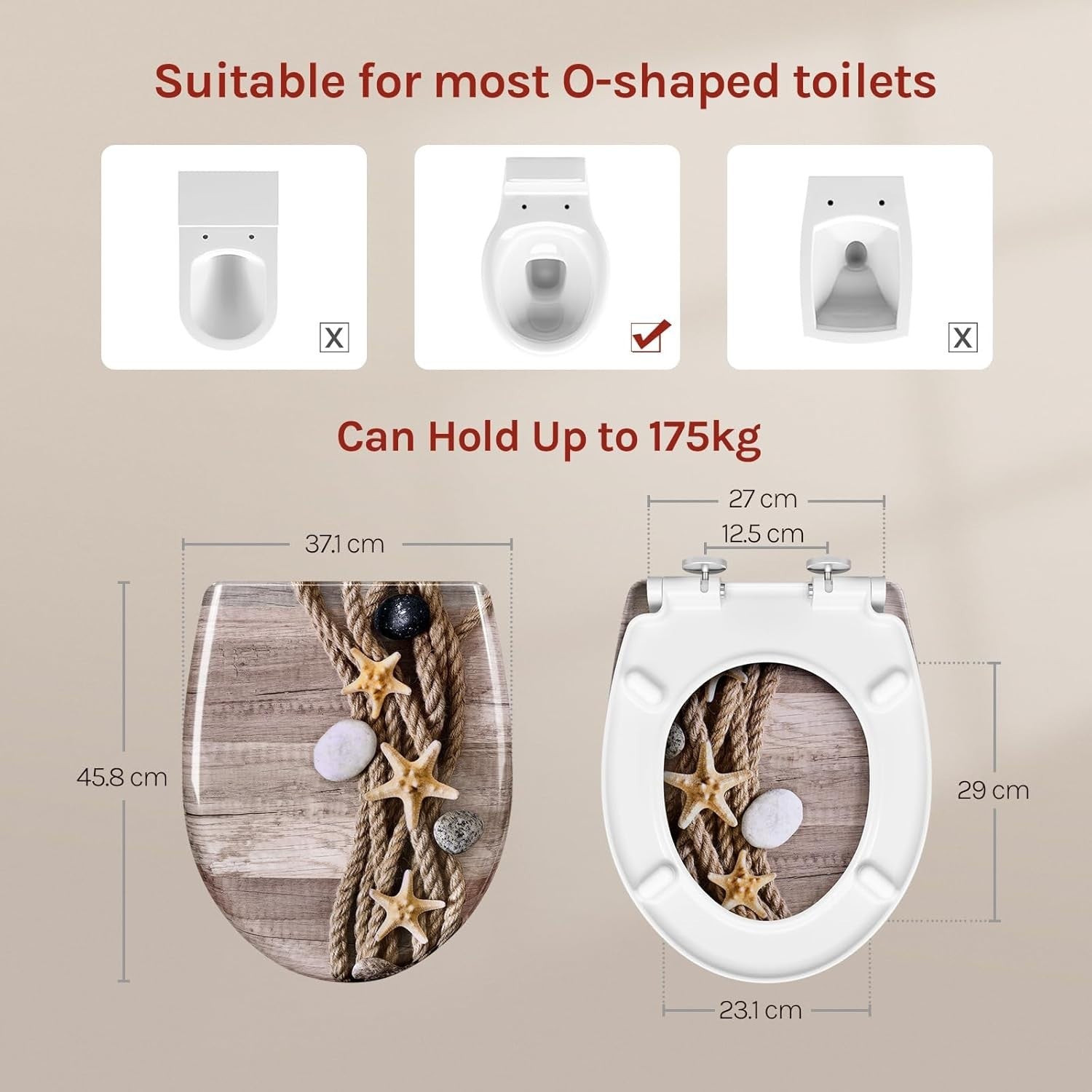 Quick Release Toilet Seat Soft Close O-Shape Duroplast Adjustable Hinges