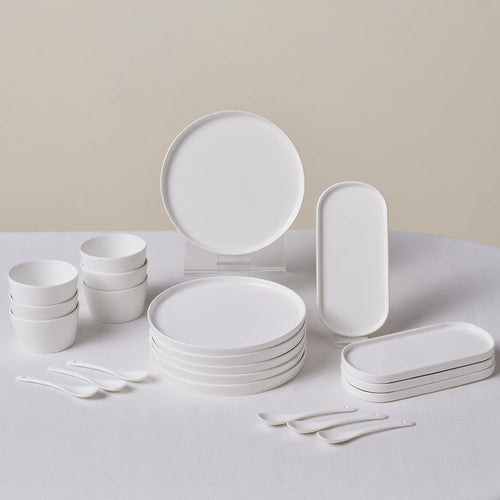 22 Piece Bone China Serveware Set White Plates Bowls Spoons Dishwasher Safe